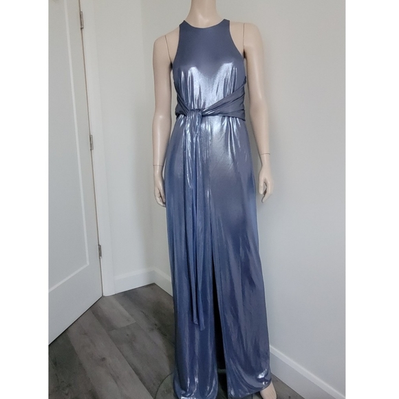 Halston Heritage | Sleeveless High-Neck Metallic Jersey Gown - Picture 8 of 16